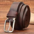 Ceinture en cuir véritable pour homme avec boucle ardillon, style vintage marron foncé. - 105cm / Café