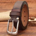 Ceinture rétro en cuir véritable pour hommes et femmes, ceinture en cuir de vachette - 105cm / Café