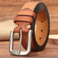 Ceinture homme cuir véritable vintage avec boucle ardillon métal marron pantalon - 105cm / Kaki