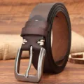 Ceinture homme vintage en cuir veritable boucle ardillon decontractee pour jean tous les jours - 105cm / Café