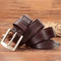 Ceinture marron en cuir véritable pour homme boucle ardillon style décontracté variante - 105cm / Café