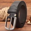 Ceinture Homme Cuir Veritable Noir Boucle Ardillon Vintage Pantalon Decontracte Mode - 105cm / Noir