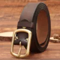 Ceinture en cuir veritable pour homme style vintage avec boucle ardillon classique et elegante - Boucle en Cuivre 34932 / Café / 105cm