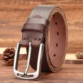 Ceinture de loisirs en cuir véritable pour homme avec boucle ardillon classique marron - Café / 105cm