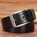 Ceinture en cuir noir pour homme boucle ardillon vintage ceinture jeans cuir variante. - 105cm / Noir