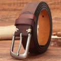 Ceinture en cuir véritable rétro décontractée avec boucle ardillon métal marron foncé - 105cm / Brun Rouge