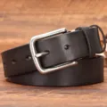 Echt lederen riem voor heren dames, vintage doornsluiting, dik rundleer casual jeans riem. - 105cm / Zwart