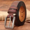 Ceinture en cuir veritable pour homme avec boucle ardillon robuste et style retro. - 105cm / Brun Rouge