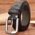 Ceinture en cuir véritable pour homme avec boucle en métal durable pour jean style. - 105cm / Noir
