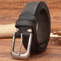 Ceinture en cuir véritable vintage pour hommes femmes, ceinture taille boucle ardillon. - 105cm / Noir