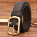 Ceinture en cuir véritable vintage pour homme avec boucle ardillon laiton, ceinture noire - Boucle en Cuivre 34932 / Noir / 105cm
