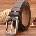Ceinture en cuir véritable pour homme avec boucle ardillon métal, style rétro décontracté. - 105cm / Café