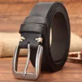 Ceinture en cuir véritable pour homme boucle ardillon rétro décontractée en vache - 105cm / Noir