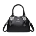 Sac a main noir en cuir pour femme, elegante sacoche porte-epaule avec bandouliere amovible. - Noir