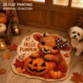 Cute cartoon highland cow pumpkin doormat non-slip absorbent floor mat for bedroom bathroom - Highland Cow Pumpkin Style (6)