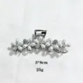 Pearl flower hair claw clip for women, silver metal elegant hairpin for thick hair styling. - Silver