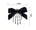 Gothic black bow skeleton hand hair clip, retro metal claw hairpin for women Halloween. - Bow Skeleton Hand (1516) / 6cm / Black