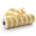 Rouleau de ruban résille déco or métallisé et blanc pour sapin de Noël et emballage cadeau. - 26x10 Yards Métallique / Or Blanc