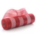 Rouleau de ruban en maille PP rayé rouge et blanc pour sapin de noël et emballage cadeau. - 26x10 Yards Métallique / Rouge Blanc