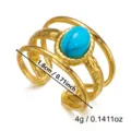 Gold Plated Multi-Band Ring with Blue Turquoise Stone, Vintage Lava Style Jewelry Variant - 1.8cm / Multi-Layer Blue Turquoise