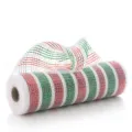 Christmas poly mesh ribbon roll red green white striped wreath decor craft supply 10 inch - 26cmx10 Yards High Density / White Red Green