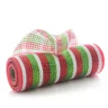 Christmas deco mesh ribbon roll red green white stripes for holiday wreath decor - 26cmx10 Yards High Density / Red White Green