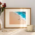 Wooden picture frame for wall hanging and tabletop display with white mat and coastal art print. - 2815 teak color / A4【21*29.7cm】Tabletop + Wall Hanging