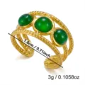 Gold-plated multi-band open ring featuring three green stones, stylish stackable 18k - 1.8cm / Braided Triple Green Stone