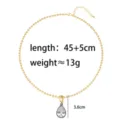Collar con colgante de circón en forma de pera dorada con cadena de cuentas ajustable, joya elegante. - Cadena de Cuentas 3mm + Gota de Agua Negra