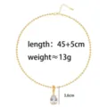 Collar de cuentas doradas con colgante de circonita en pera, longitud 45+5cm, elegante. - Cadena de Cuentas 3mm + Gota de Agua Dorada