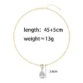 Collar de cadena de bolas doradas con colgante de cristal de pera brillante longitud elegante - Cadena de Cuentas 3mm + Gota de Agua Plateada