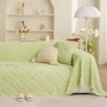 Light green plush flower sofa cover fluffy cozy blanket anti-cat scratch furniture protector - 1.80x1.30m Small Single Size / Milky Green