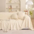 Tufted floral sofa cover blanket, cozy beige couch protector for autumn and winter home decor. - 1.80x1.30m Small Single Size / Milky White