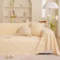 Beige embossed floral plush sofa cover throw blanket for warm cozy living room home decor - 1.80x1.80m Large Single Size / Light Yellow