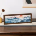 Décoration de bureau tableau de paysage cadre en bois lever de soleil montagne art luxueux - Style 1 / 36x12x4cm / Coloré