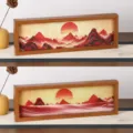 Cadre en bois peinture de sable mouvant décoration de bureau avec beau paysage de montagne. - Style 4 / 36x12x4cm