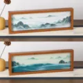 Adorno de escritorio de pintura de arena movediza en marco de madera con arte de paisaje de montaña. - Estilo 6