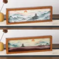 Marco de madera pintura de arte de arena paisaje de montaña decoración de escritorio. - Estilo 8