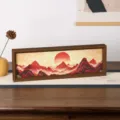 3D Quicksand Painting Sunrise Golden Mountain Desktop Decor Red Wood Frame Variant - Style 7