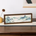 Chinese landscape painting desk decor wooden frame desktop ornament cyan mountain art piece - Style 9