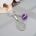 Metal tennis racket keychain with purple fuzzy mini tennis ball pendant for bags keys. - Alloy Tennis Racket Pendant (K6725) / Purple