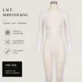 Femme dentelle blanche manches longues bodystockingevide erotique sexy une piece taille unique - Taille unique / Ensemble / Emballage Simple / Blanc