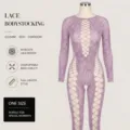 Grande Taille Violet Dentelle Creuse Manches Longues Bodystocking Sexe Lingerie - Taille unique / Ensemble / Emballage Simple / Rose