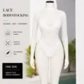 White lace bodystocking for women, sexy sheer long sleeve high neck bodysuit for special moments. - Set / Plus Size Deluxe Box Pack / White