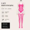 Bodystocking en dentelle rose vif pour femmes, lingerie sexy dos nu avec porte-jarretelles. - Robes / Grande Taille Emballage Simple / Rose rouge