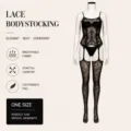 Bodystocking en dentelle noire sexy avec jarretelles, respirant et extensible pour femmes. - Robes / Grande Taille Emballage Simple / Noir