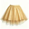Gold layered tulle skirt detail, sheer mesh fabric, elastic waistband, elegant party wear. - Champagne