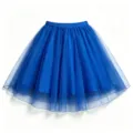 Blue layered tulle skirt mesh detail, lightweight fluffy fabric texture close-up view - S / Bottoms / Blue