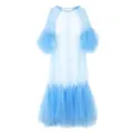 Exquisite sheer blue mesh detail, multi-layered pleated ruffles, elegant sleeve texture. - One Size / Dresses / Sky Blue
