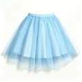 Detailed close-up view of the light blue multi-layer mesh tulle tutu skirt for women. - Light Blue